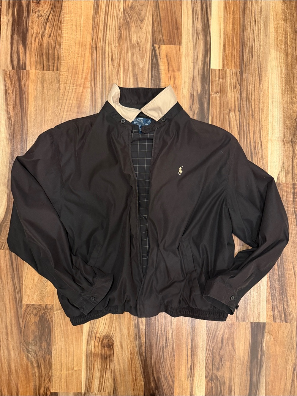 Polo by Ralph Lauren Dark Brow Bomber Jacket with Tan Collar